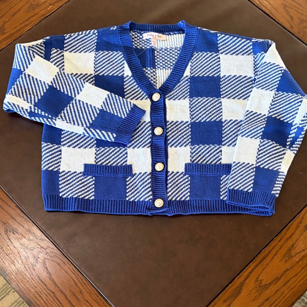 Stylish Blue and White Checkered Cardigan